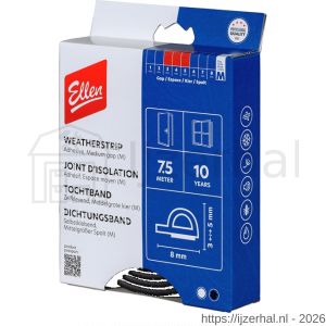 Ellen inbouwprofiel tochtband kunststof zelfklevend Weatherstrip Medium gemiddelde kier zwart 7.5 m - L51010408 - afbeelding 1