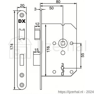 Dulimex DX DNS-50-BBSS dag- en nachtslot doornmaat 50 mm met 2 sleutels ronde voorplaat RVS inclusief rechthoekige sluitplaat - L30201995 - afbeelding 1