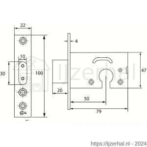 Dulimex DX DSKG 7500 PC insteek-veiligheids-nachtschootslot voor Euro profielcilinder DX SKG** RVS voorplaat (sluitkom) en slotplaat met afgeronde hoeken slotkast - L30201957 - afbeelding 2