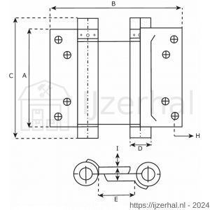 IBFM DVD 075/29 SE Bommer scharnier dubbelwerkend 29/75 mm deurdikte 18-25 mm staal zilvergrijs gelakt - L30204031 - afbeelding 2