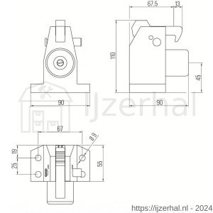 Deni DVZ HDGR V SE deurvastzetter vloermodel met opvanghaak en geveerde stootbuffer ver- en ontgrendelingsshuif zonder bevestigingsmateriaal Robusto serie zilver - L30204219 - afbeelding 2