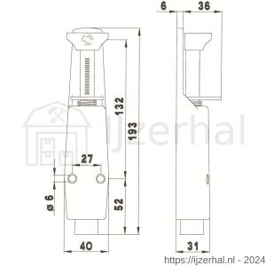 Deni DVZ VL030 SE deurvastzetter voetstift Luxe 40x193 mm schootuitslag 30 mm deur tot 40 kg stang staal verzinkt huis zamac zilver - L30203615 - afbeelding 2