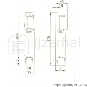 Deni DVZ VL040 SS deurvastzetter voetstift Luxe 35x179 mm schootuitslag 40 mm deur tot 40 kg RVS - L30203614 - afbeelding 2