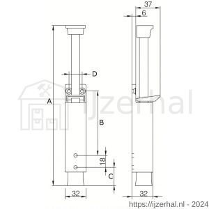 Deni DVZ VL060 SE deurvastzetter voetstift Luxe 32x207 mm schootuitslag 60 mm deur tot 80 kg stang staal verzinkt huis zamac zilver - L30203616 - afbeelding 2