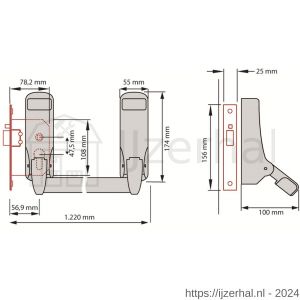 Dulimex DX PO 305 EB RZ anti-paniekstang DX 305 RZ enkele deur 1-puntssluiting met insteek anti-paniekslot doornmaat 56,9 mm PC-maat 47,5 mm rood-zwart - L30202145 - afbeelding 2