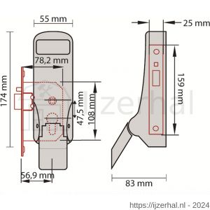 Dulimex DX PO 306 EB RZ anti-paniekpushpad 306 RZ enkele deur 1-puntssluiting met insteek anti-paniekslot doornmaat 56,9 mm PC-maat 47,5 mm mat zwart - L30202460 - afbeelding 1