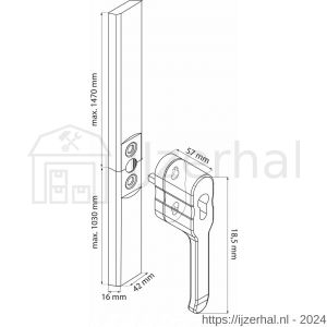 Dulimex DX ESPA BE espagnoletsluiting opbouw SKG** exclusief cilinder links en rechts toepasbaar 530-2500 mm zamac zwart - L30204222 - afbeelding 2