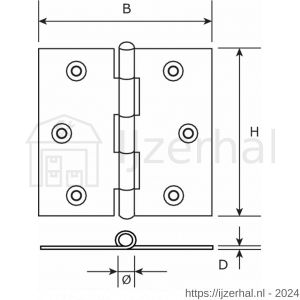 Dulimex DX H361-76763003 scharnier rechte hoeken 76x76 mm losse RVS pen RVS geborsteld - L30201738 - afbeelding 2