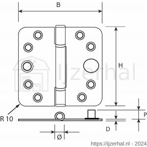 Dulimex DX H165C80895125 nylon glijlagerscharnier 3 mm doorgezette knoop ronde hoeken 80x89 mm verzinkte pen staal verzinkt SKG*** - L30204192 - afbeelding 2