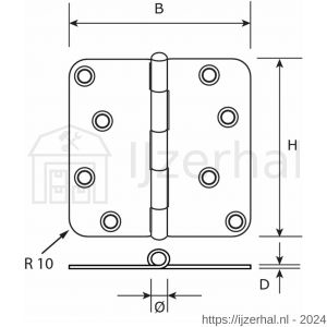 Dulimex DX H167-89892004 scharnier ronde hoeken 89x89 mm losse pen staal zwart - L30204785 - afbeelding 2