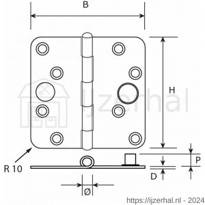 Dulimex DX H167-89892025 scharnier ronde hoeken 89x89 mm losse verzinkte pen staal verzinkt SKG*** - L30201746 - afbeelding 2