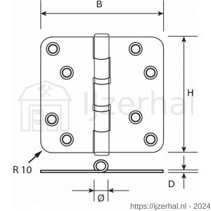 Dulimex DX H367C89893103 kogellagerscharnier 3 mm doorgezette knoop ronde hoeken 89x89 mm RVS pen RVS geborsteld los gestort - L30201762 - afbeelding 1