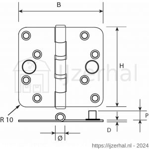 Dulimex DX H167E89892125 kogellagerscharnier 3 mm doorgezette knoop ronde hoeken 89x89 mm verzinkte pen staal verzinkt SKG*** - L30201771 - afbeelding 2