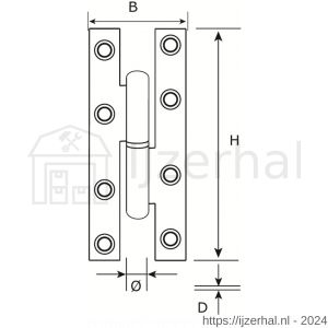 Dulimex DX H168-14700115 paumelle scharnier 140x70 mm links staal verzinkt - L30201862 - afbeelding 2