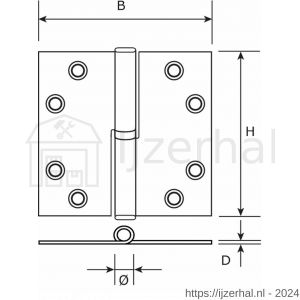 Dulimex DX H378-89892313 kogelstiftpaumelle rechte hoeken 89x89 mm links RVS geborsteld SKG *** - L30203516 - afbeelding 2