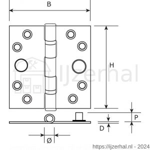 Dulimex DX H362-76762025 kogellagerscharnier rechte hoeken 76x76 mm RVS pen RVS geborsteld SKG** - L30201763 - afbeelding 1