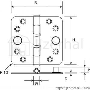 Dulimex DX H367-76762025 kogellagerscharnier ronde hoeken 76x76 mm RVS pen RVS geborsteld SKG** - L30201764 - afbeelding 1