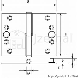 Dulimex DX H378150892323 kogelstiftpaumelle rechte hoeken 150x89 mm rechts RVS geborsteld SKG *** - L30203612 - afbeelding 2