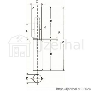 IBFM HPL WR SS 140 aanlaspaumelle RVS pen en RVS ring 140x16 mm RVS AISI 304 - L30201844 - afbeelding 2