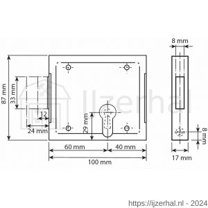 Dulimex DX KB 070PC B opleg-kelderslot voor PC 60 mm links en rechts bruikbaar 2 toeren met rozet en sluitplaat staal verzinkt - L30202006 - afbeelding 2