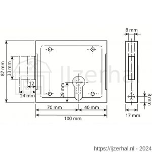 Dulimex DX KB 070BB B opleg-kelderslot voor BB 70 mm links en rechts bruikbaar 2 toeren met sleutelplaat, 2 sleutels en sluitplaat staal verzinkt - L30202008 - afbeelding 2