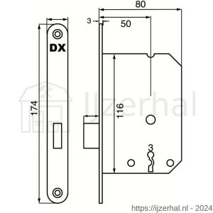 Dulimex DX KSG-50-BBWE kastslot doornmaat 50 mm met 2 sleutels ronde voorplaat wit exclusief sluitplaat - L30203126 - afbeelding 2