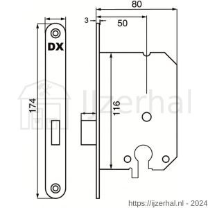 Dulimex DX KS-50-PCBE kastslot doornmaat 50 mm Euro cilinder ronde voorplaat zwart inclusief rechthoekige sluitplaat - L30204200 - afbeelding 2