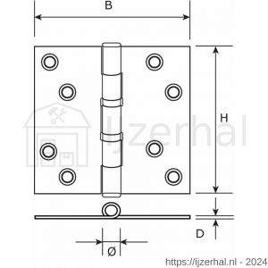 Dulimex DX H162-76762105 kogellagerscharnier rechte hoeken 76x76 mm verzinkte pen staal verzinkt - L30203921 - afbeelding 2