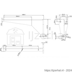 Dolle JIB 380 plankdrager extra zware XXL uitvoering 380x180 mm staal 5 mm schroefgat diameter 12 mm vuurverzinkt - L30204975 - afbeelding 2