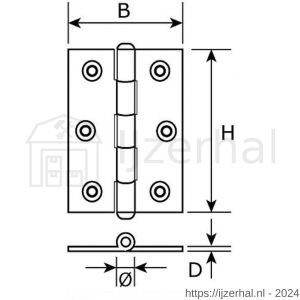 Dulimex DX H366-40552103 klepscharnier 40x55 mm vaste pen RVS - L30202836 - afbeelding 2