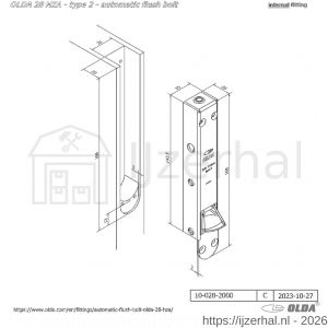 Olda 28 HZA T2 automatische kantschuif type 28 HZA type 2 staal verzinkt voor houten deuren - L30205040 - afbeelding 2