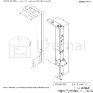 Olda 39 HZA T2 automatische kantschuif type 39 HZA type 2 smal 16 mm staal verzinkt voor stalen-aluminium-houten deuren - L30205052 - afbeelding 2