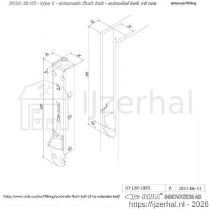 Olda 28 HZA 8 T1 automatische kantschuif type 28 HZA type 1 verlengde schoot +8 mm staal verzinkt voor houten deuren - L30205029 - afbeelding 2