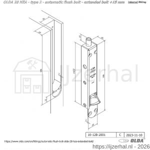Olda 28 HZA 15 T2 automatische kantschuif type 28 HZA type 2 verlengde schoot +15 mm staal verzinkt voor houten deuren - L30205031 - afbeelding 2