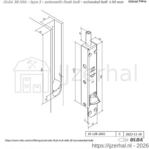 Olda 28 HZA 30 T2 automatische kantschuif type 28 HZA type 2 verlengde schoot +30 mm staal verzinkt voor houten deuren - L30205032 - afbeelding 2