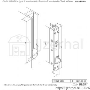Olda 28 HZA 8 T2 automatische kantschuif type 28 HZA type 2 verlengde schoot +8 mm staal verzinkt voor houten deuren - L30205033 - afbeelding 2