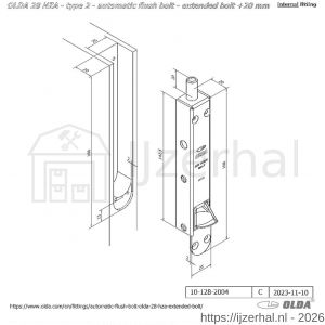 Olda 28 HZA 20 T2 automatische kantschuif type 28 HZA type 2 verlengde schoot +20 mm staal verzinkt voor houten deuren - L30205034 - afbeelding 2