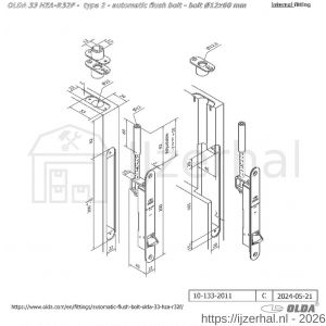 Olda 33 HZAR12F T2 automatische kantschuif type 33 HZAR type 2 schoot diameter 12 mm lengte 60 mm staal verzinkt voor stalen-aluminium-houten deuren - L30205026 - afbeelding 2