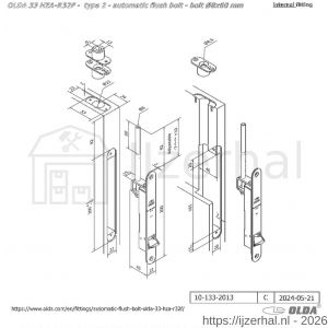 Olda 33 HZAR8F T2 automatische kantschuif type 33 HZAR type 2 schoot diameter 8 mm lengte 60 mm staal verzinkt voor stalen-aluminium-houten deuren - L30205022 - afbeelding 2