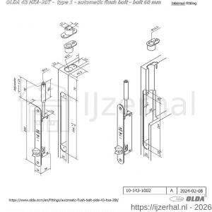 Olda 43 HZA20T T1 automatische kantschuif type 43 HZA type 1 doornmaat 20 mm staal verzinkt voor stalen-aluminium-houten deuren - L30205057 - afbeelding 2