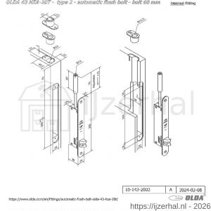 Olda 43 HZA20T T2 automatische kantschuif type 43 HZA type 2 doornmaat 20 mm staal verzinkt voor stalen-aluminium-houten deuren - L30205058 - afbeelding 2