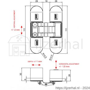 TKZ 3D NP Esprit Z 3D scharnier 29x111 mm CE minimale deurdikte 40 mm zamac nikkel satijn - L30204889 - afbeelding 2