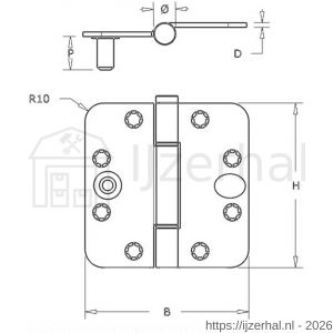 Dulimex DX H165D80895125 nylon glijlagerscharnier 3 mm dubbel doorgezette knoop ronde hoeken 80x89 mm verzinkte pen staal verzinkt SKG*** - L30204189 - afbeelding 2