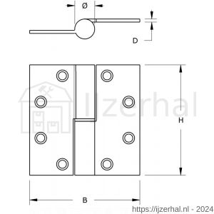 Dulimex DX H178D89892115 kogelstiftpaumelle rechte hoeken 89x89 mm doorgezette knoop links staal verzinkt SKG*** - L30204877 - afbeelding 2