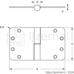 Dulimex DX H179125892115 kogelstiftpaumelle ronde hoeken 89x125 mm links staal verzinkt SKG*** - L30204885 - afbeelding 2