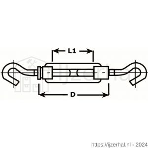 Dulimex DX 930-10IC spanschroef handelsuitvoering haak-haak 10x150 mm RVS AISI 316 - L30201100 - afbeelding 2