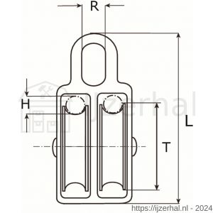 Dulimex DX 952-06E katrol met nylon wiel duplex 6x20 mm verzinkt - L30201210 - afbeelding 2