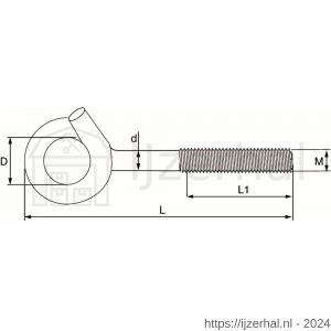 Dulimex DX 375-10E bevestigingshaak met metrische draad 145x10 mm verzinkt - L30200554 - afbeelding 2