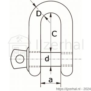 Dulimex DX 572-650BP Black Pin D-sluiting borstbout WLL 6500 kg beugel 22 mm pin 25 mm thermisch verzinkt - L30200188 - afbeelding 2