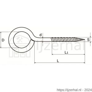 Dulimex DX 391-1608I schroefoog houtdraad 3.00x16x8 mm RVS AISI 304 - L30200750 - afbeelding 2